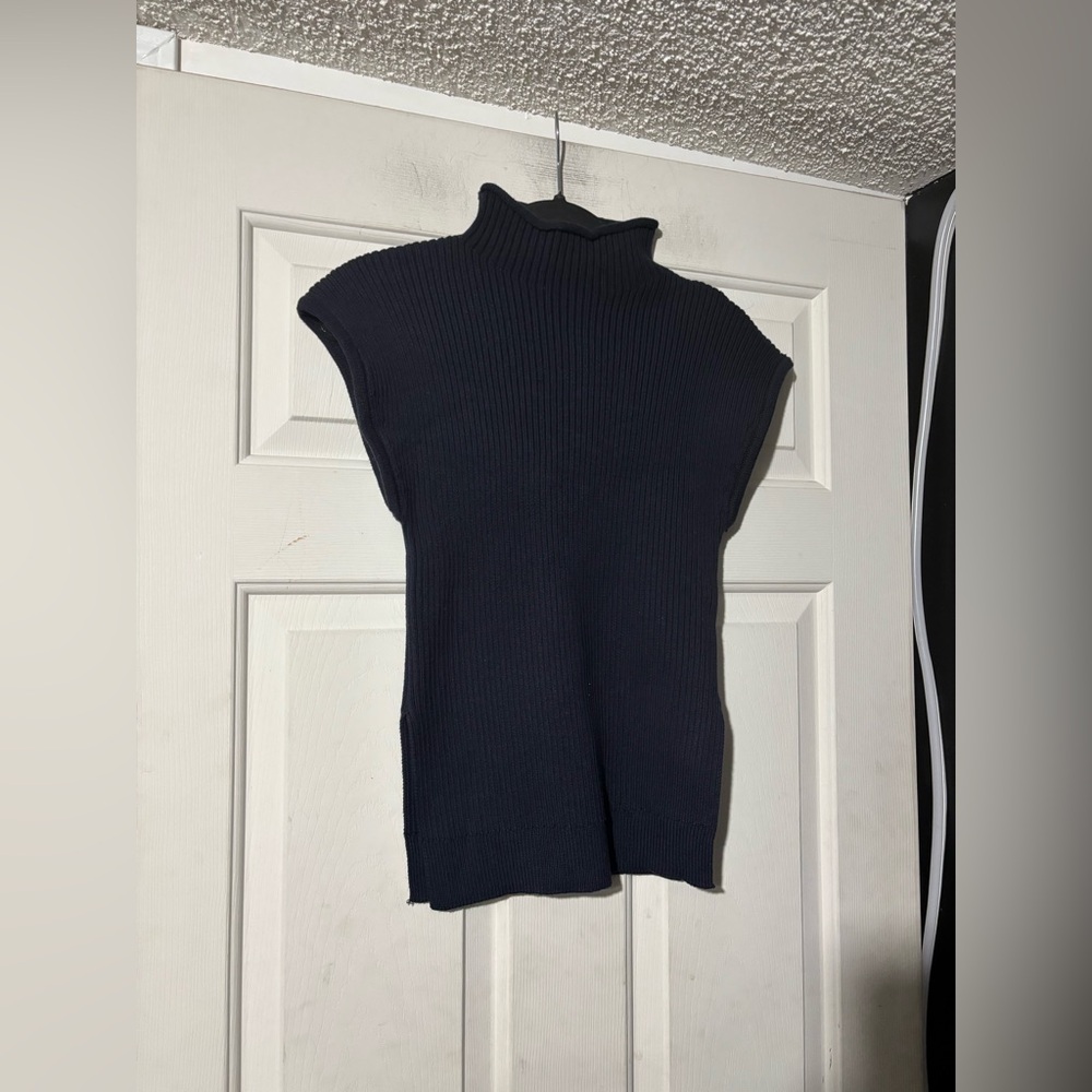 Zara Black Short Sleeve Turtleneck Top NWT